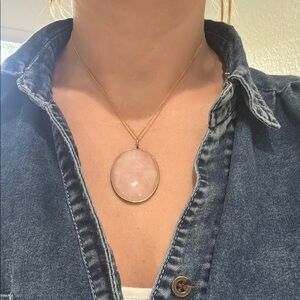 Gold Chain Necklace with Blush Pink Oval Pendant